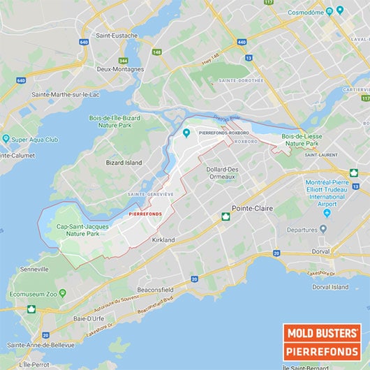 West Island Pierrefonds Quebec map