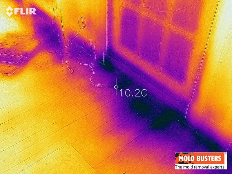 Infrared Showing Moisture Thermal Anomaly Along Flooring