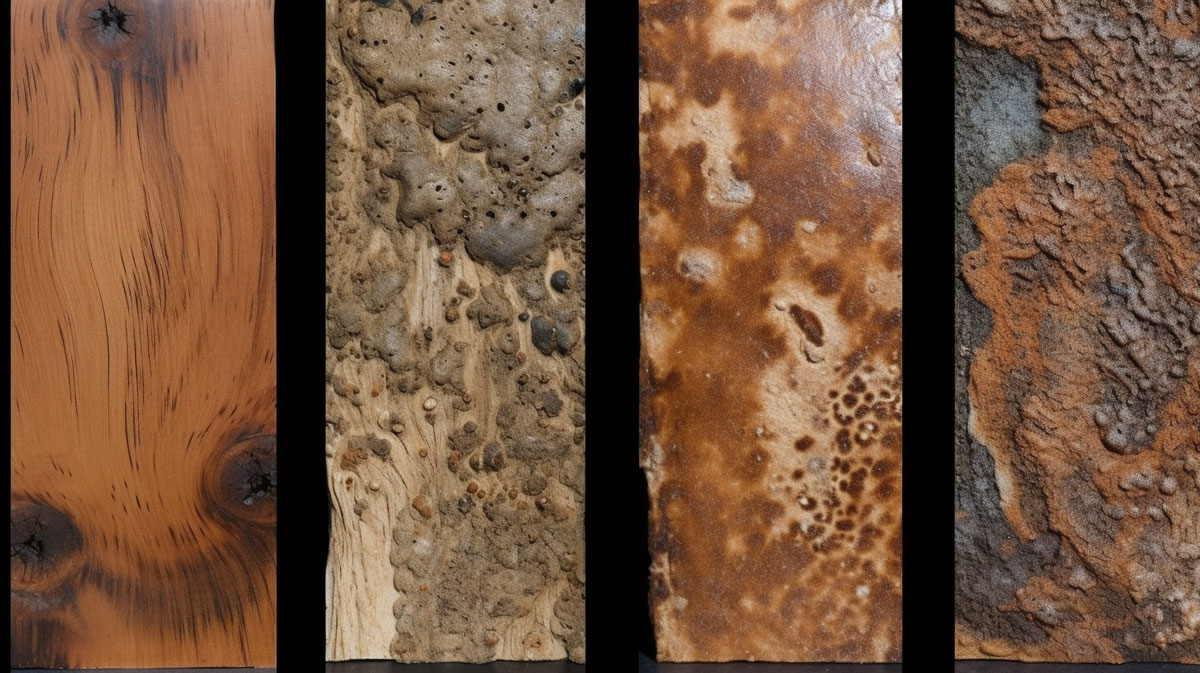 progression of mold on wood from a small amount to more mold over time