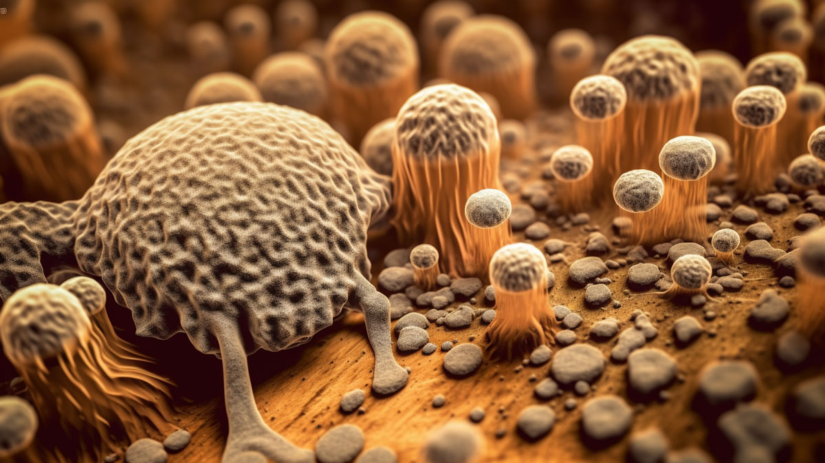 What mold looks like close up and how it grows on wood