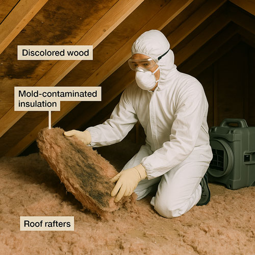 Attic mold removal specialist working in DDO home