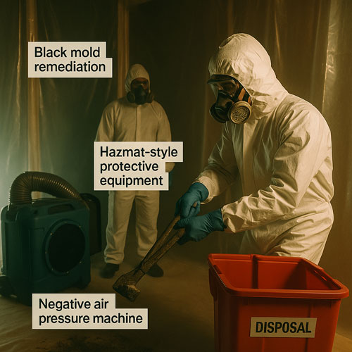 Black mold removal with complete safety protocols and containment