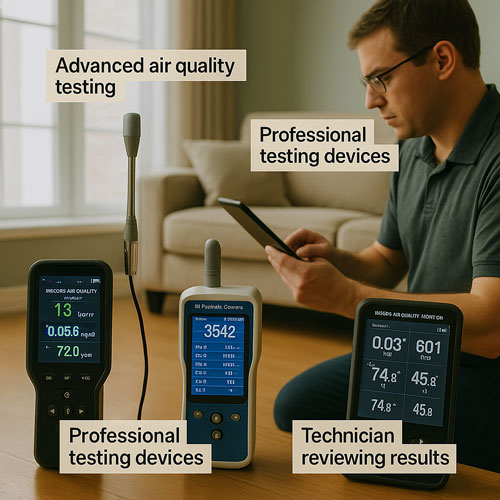 Indoor air quality testing equipment measuring pollutants and allergens