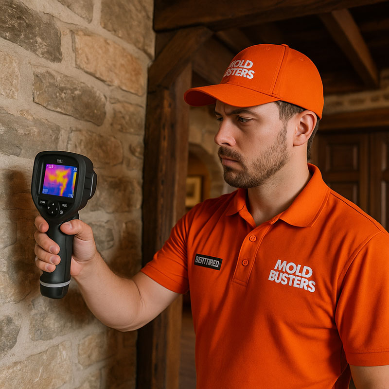 Professional mold inspector using infrared thermal imaging in Beaconsfield heritage home