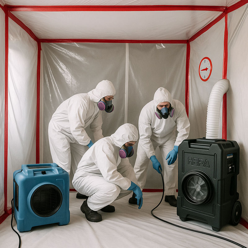Professional mold remediation with negative pressure containment and HEPA filtration systems