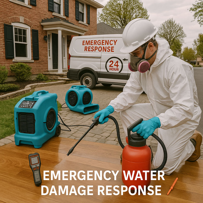 Water damage mold prevention with emergency response equipment and structural drying