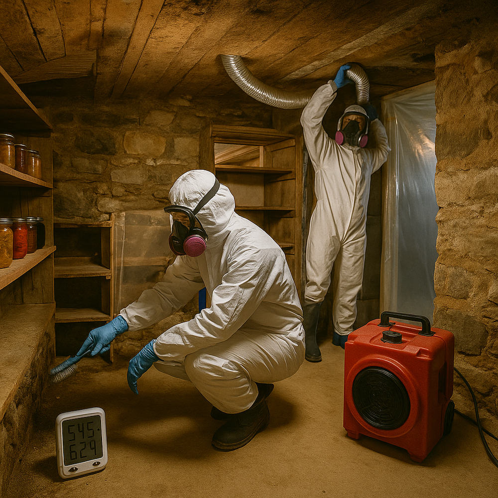 Cold storage room mold removal in rural Quebec property