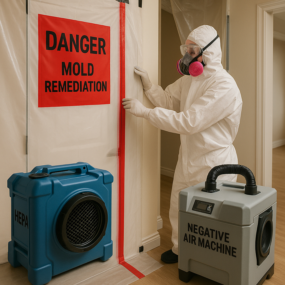 Professional containment setup with HEPA filtration for safe mold removal