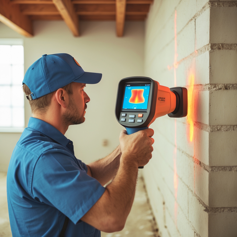 Professional mold inspector using thermal imaging in Côte Saint-Luc home