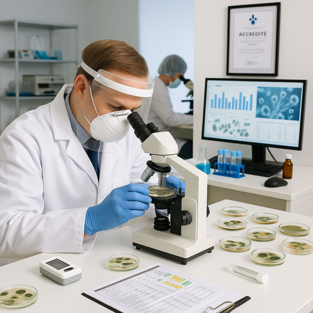 Professional mold testing samples being analyzed in accredited Quebec laboratory