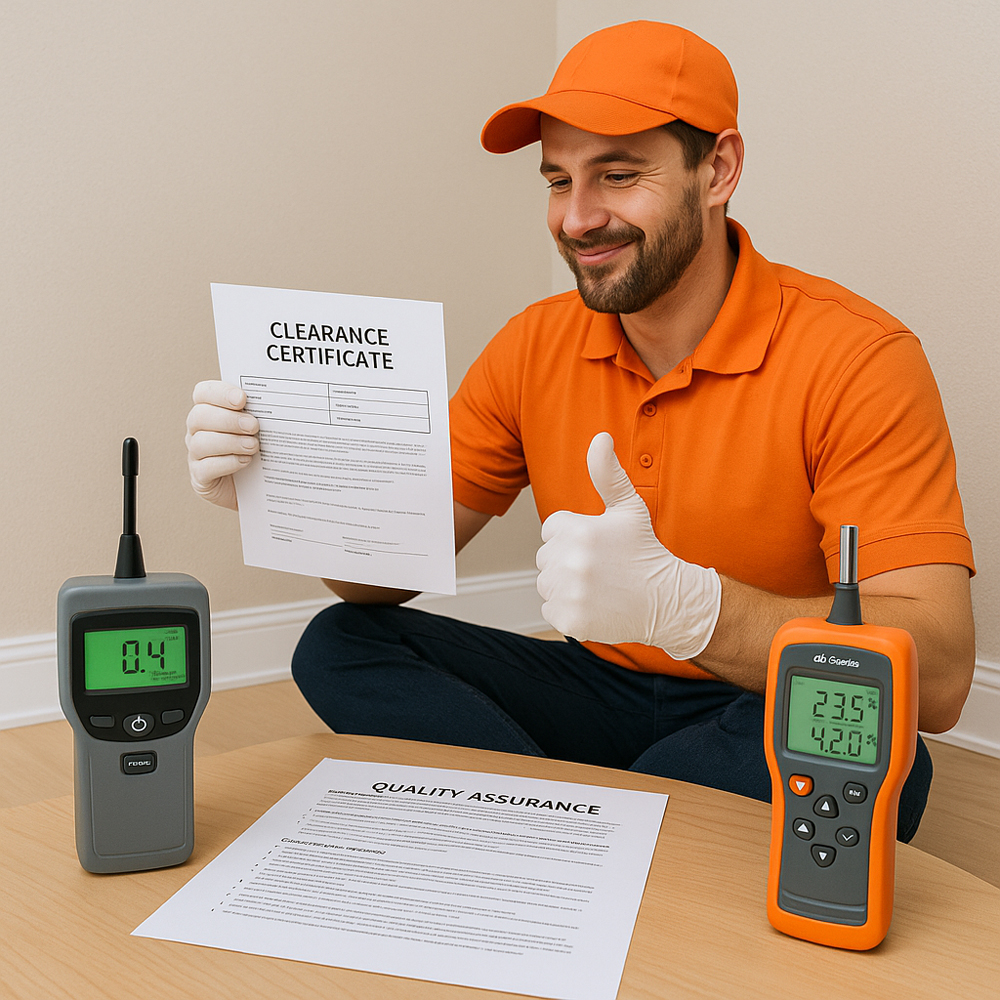 Post-remediation air quality verification testing with clearance documentation