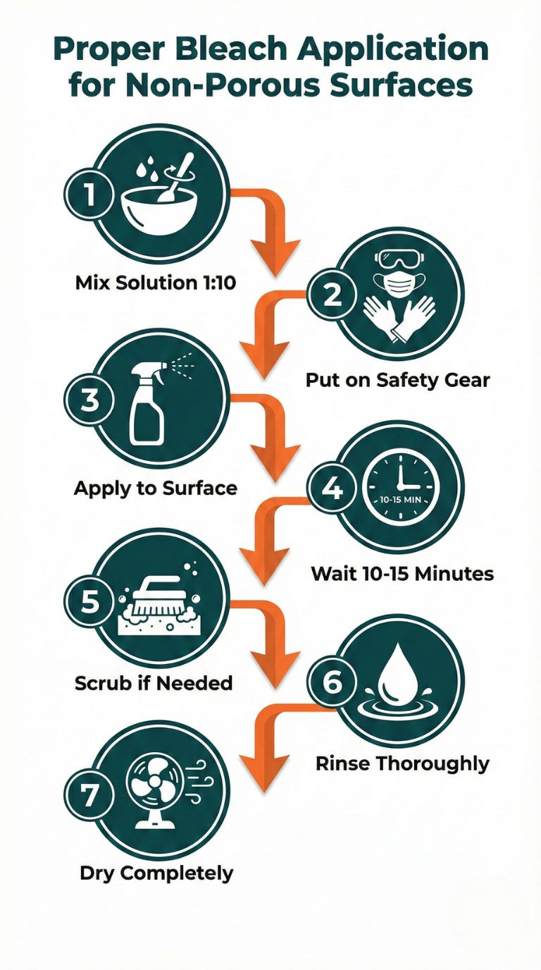 step by step flowchart for proper bleach application to kill mold safely and effectively