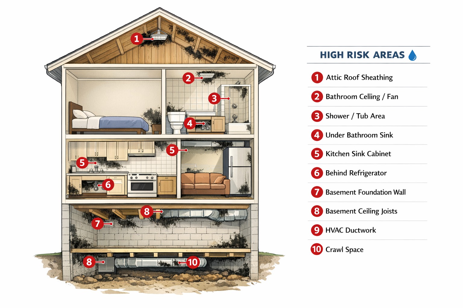 black mold common locations home diagram