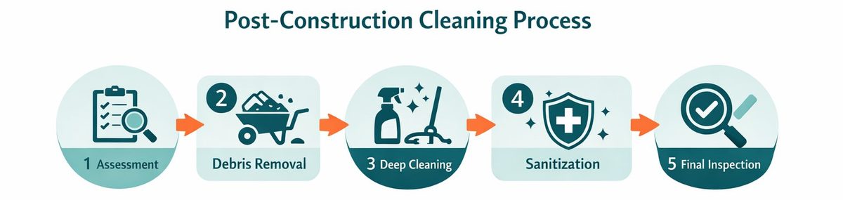 5-step post-construction cleaning process diagram