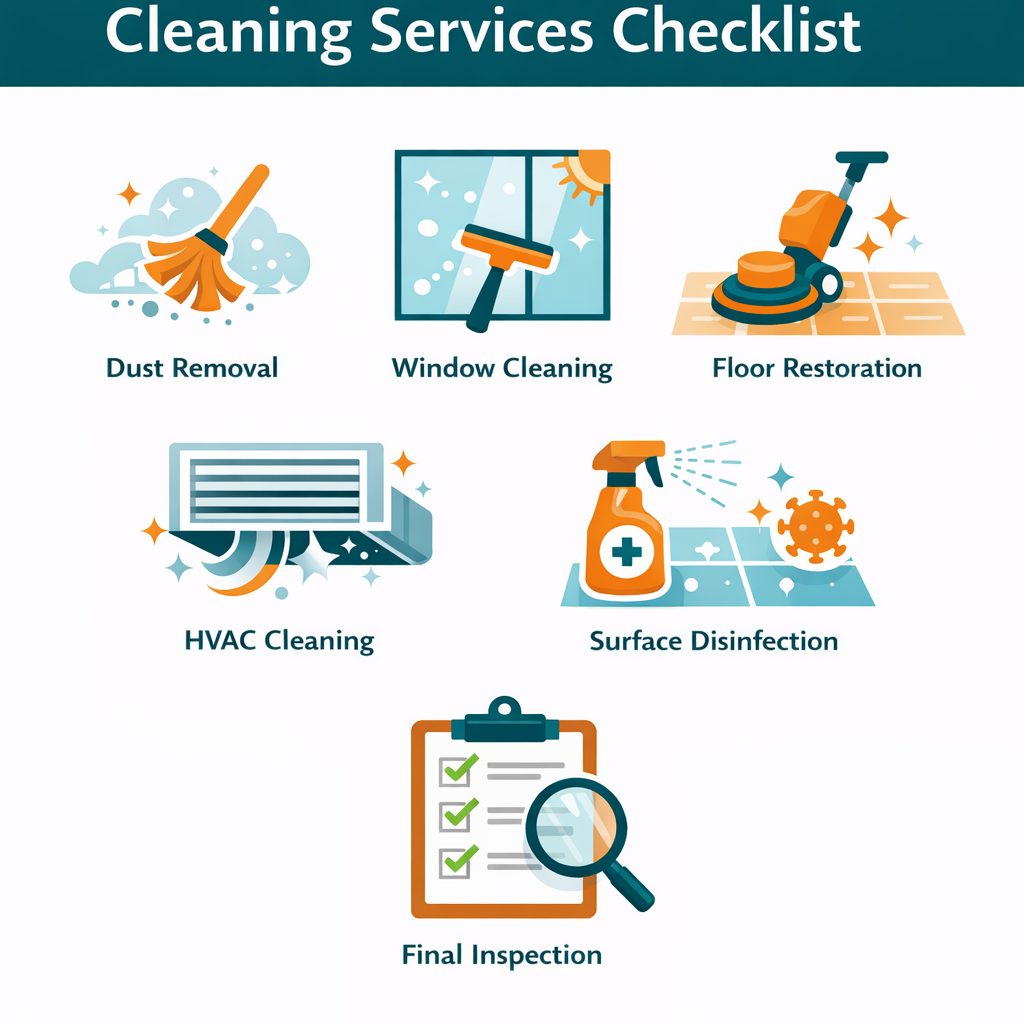 Post-construction cleaning services checklist infographic