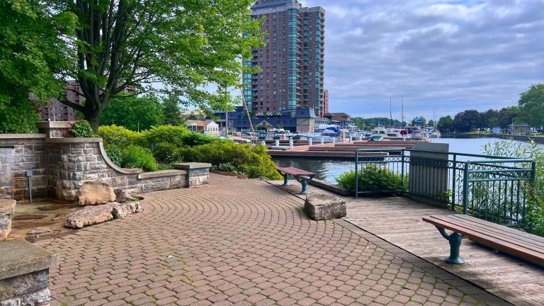 Brockville's municipal harbour on the St. Lawrence River, the waterfront that drives local humidity and mold risk