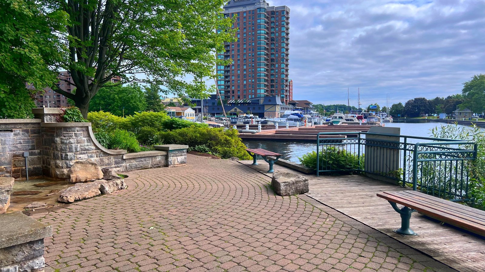Brockville's municipal harbour on the St. Lawrence River, the waterfront that drives local humidity and mold risk