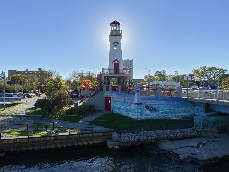 The Port Credit Lighthouse at the mouth of the Credit River in Mississauga, where Mold Busters serves lakeside and river-valley homes.