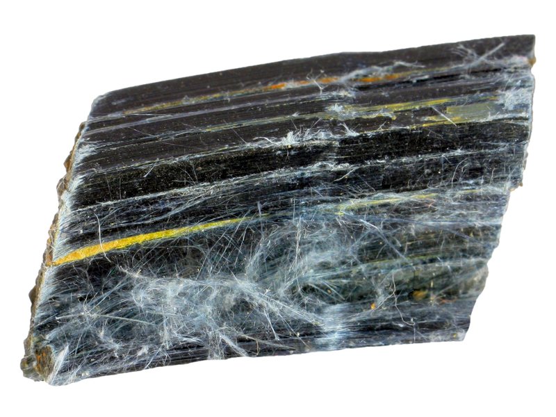 Crocidolite (blue asbestos) riebeckite specimen showing blue-grey fibres