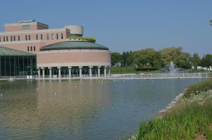 Markham Civic Centre and its reflecting pond in Markham, Ontario