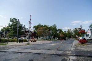 Historic Main Street Unionville at the rail crossing in Markham, Ontario