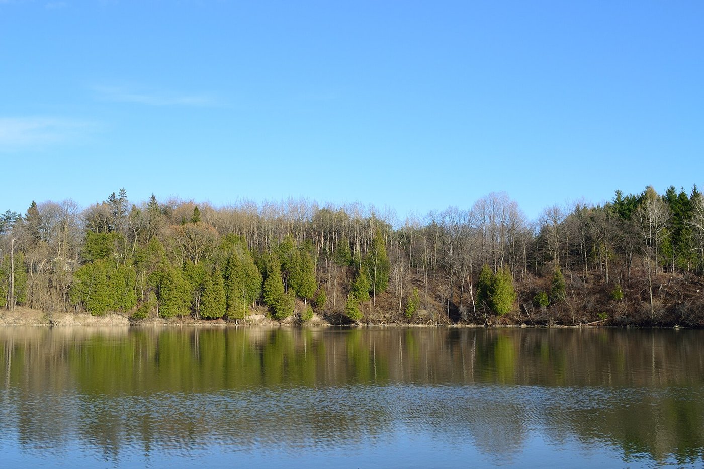 Milne Dam Conservation Park reservoir on the Rouge River in Markham, Ontario